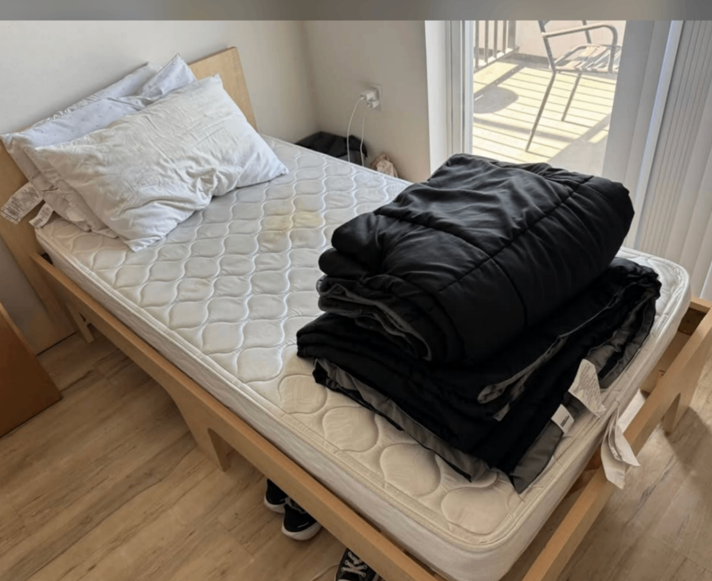 Twin Size Spring Mattress - with a bed cover, 3 pillows, 2 comforters