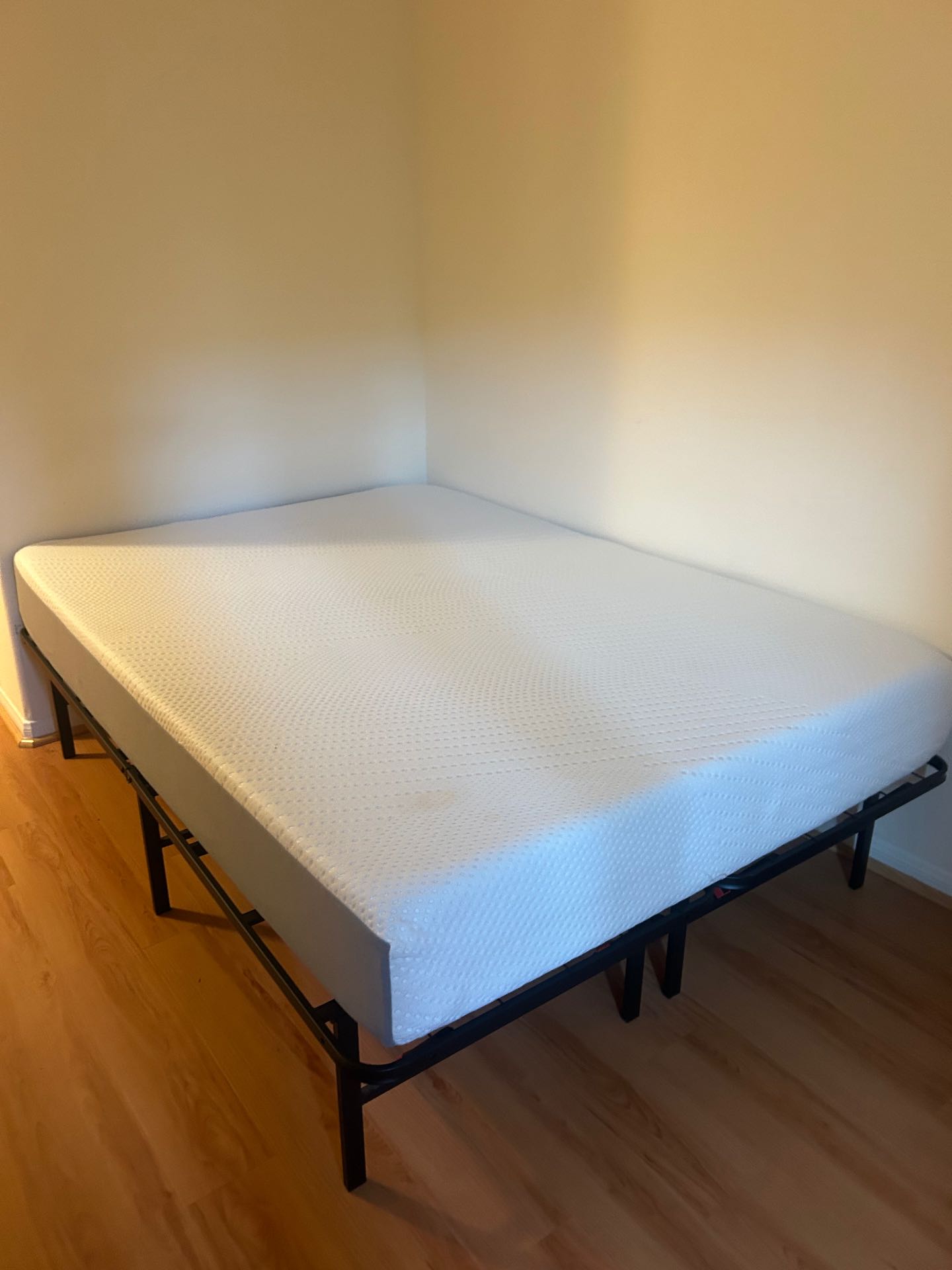 Foldable bed frame plus mattress queen size