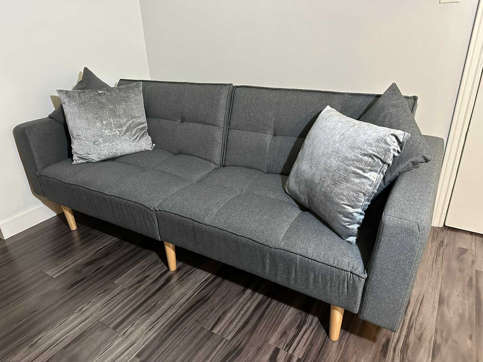 Ikea Grey Futon Sofa Bed with 4 Cushions