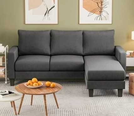 Brand New (Never Opened) Furmax 70" Convertible Sectional Sofa Couch in Dark Gray Linen